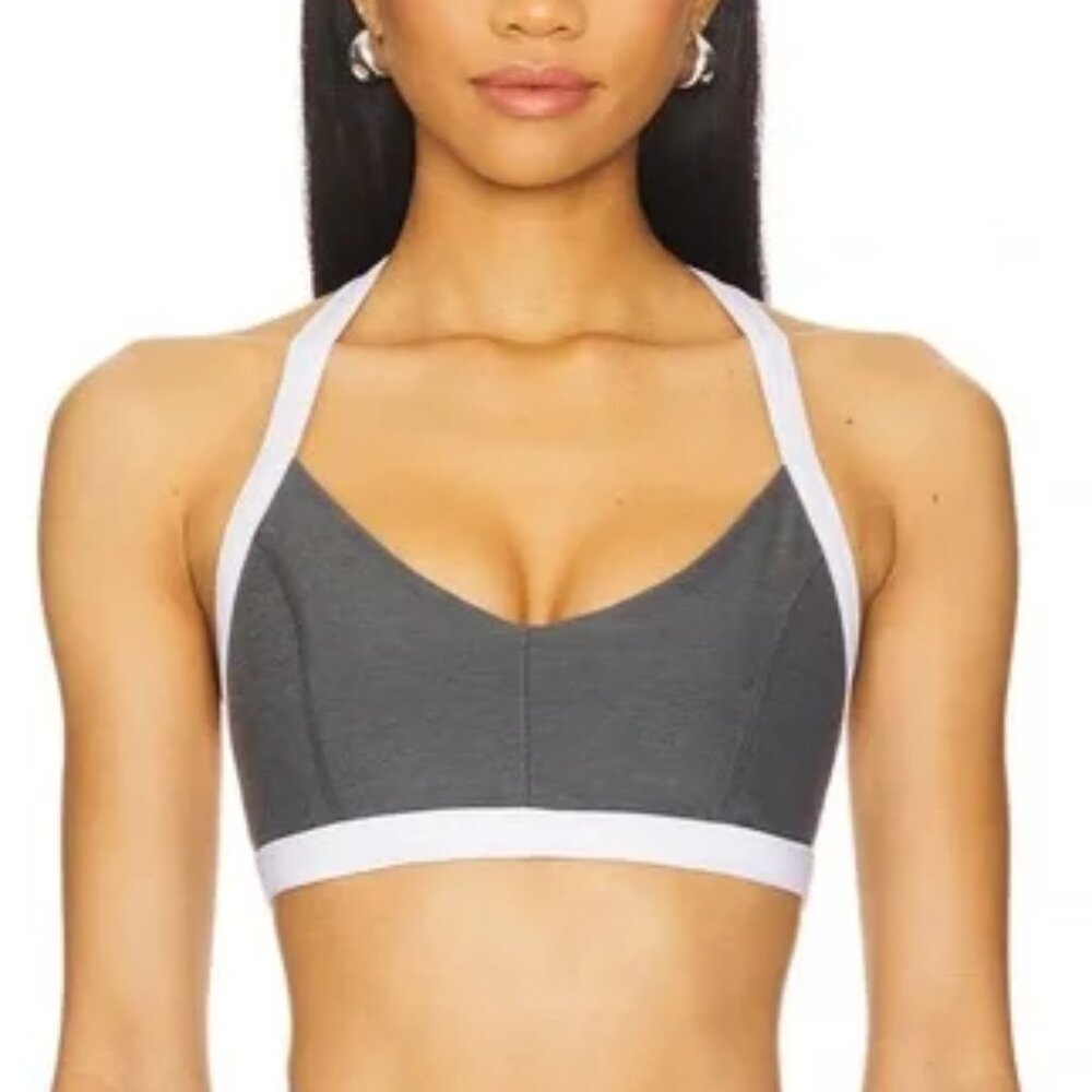 Beyond Yoga outline space dye sports bra  gray heather large NEW